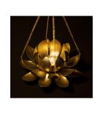 Sparkling Golden Metal Lotus Flower Tealight Holder Hanging