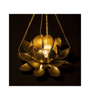 Sparkling Golden Metal Lotus Flower Tealight Holder Hanging