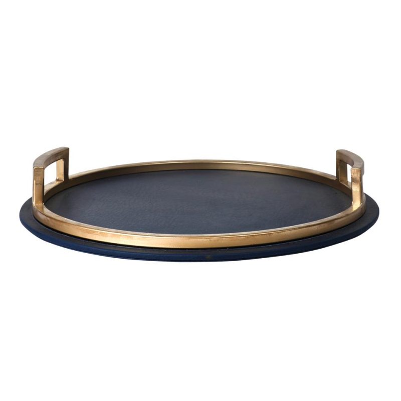 Royal Blue & Gold Circular Tray – corpshop.in