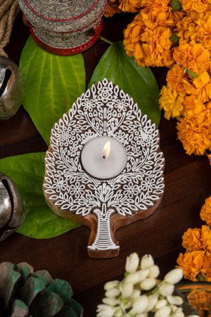 Handcrafted Sheesham Wood Block Lea Lights Holder - Vriksham