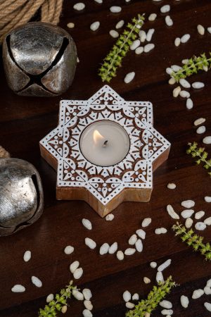 Handcrafted Sheesham Wood Block Lea Lights Holder