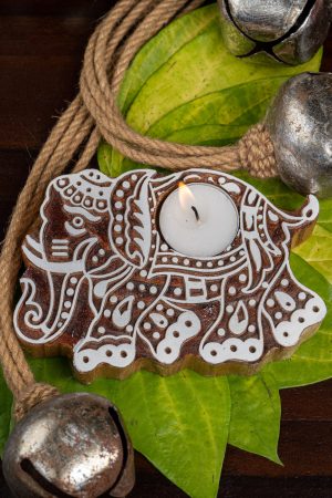 Handcrafted Sheesham Wood Block Lea Lights Holder - Gaja