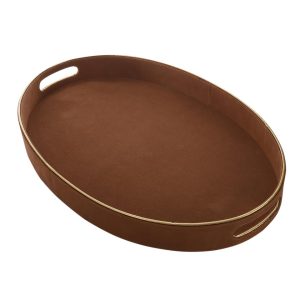 Dark Tan & Gold Oval Tray