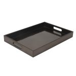 Glossy Brown Leather Rectangle Tray