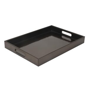 Glossy Brown Leather Rectangle Tray