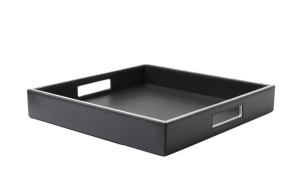 Black & Silver Leatherite Square Tray
