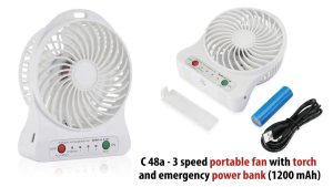 3 Speed Portable Fan With Torch And Emergency Power Bank