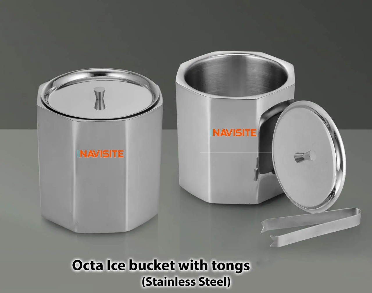 Octa SS Ice Bucket With Tongs